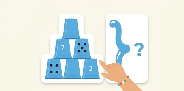 A pyramid of cups and a number